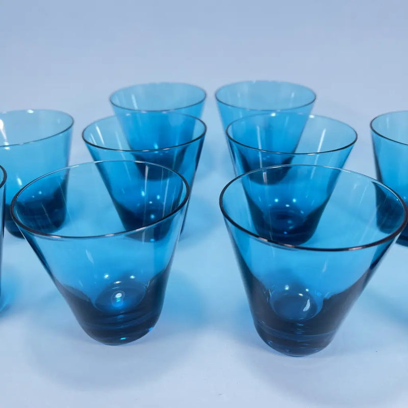 Vintage Retro Blue Glass Water Pitchers and Glass Set 1970's Small