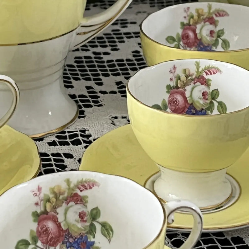 Vintage Royal Standard England Yellow Porcelain Tea Set CLose