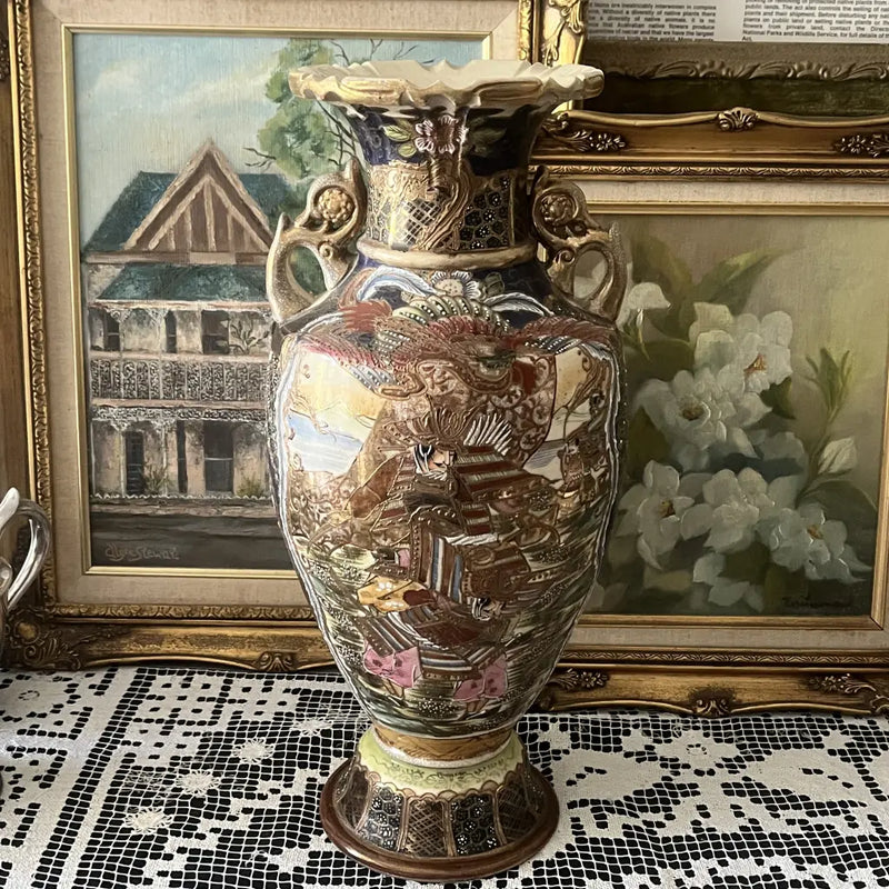 Vintage Satsuma Style Large Baluster Vase Back