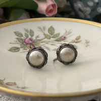 Vintage Single Pearl Art Deco Sterling Silver Screw Back Earrings Main