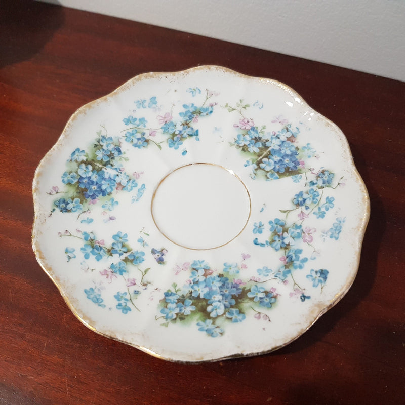 Blue Flower Pattern Tea Set with Silver spoon Plate